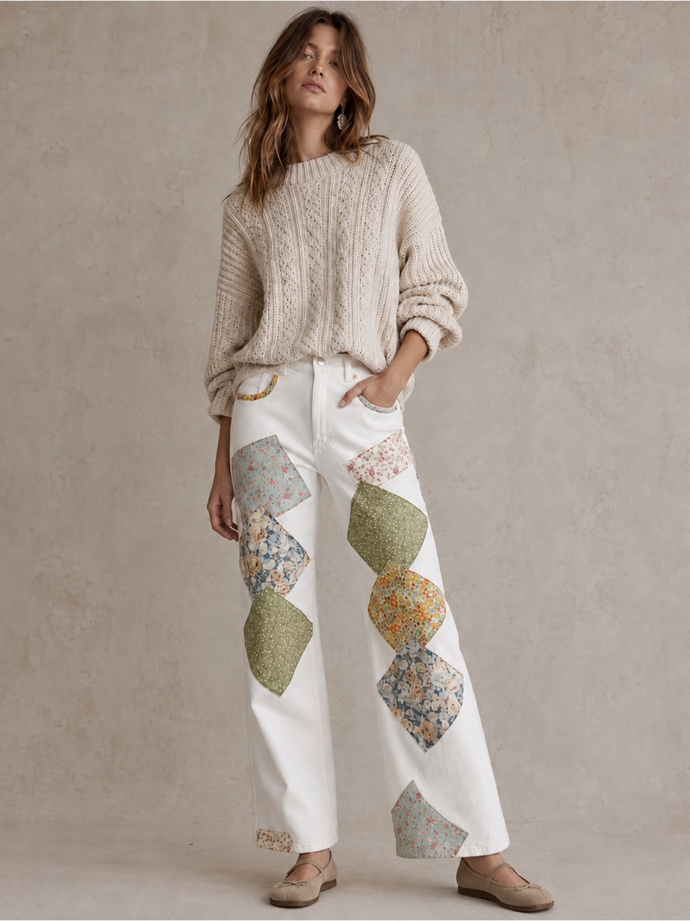 Free people Denimist white patchwork boyfriend jeans size 29 boho festival